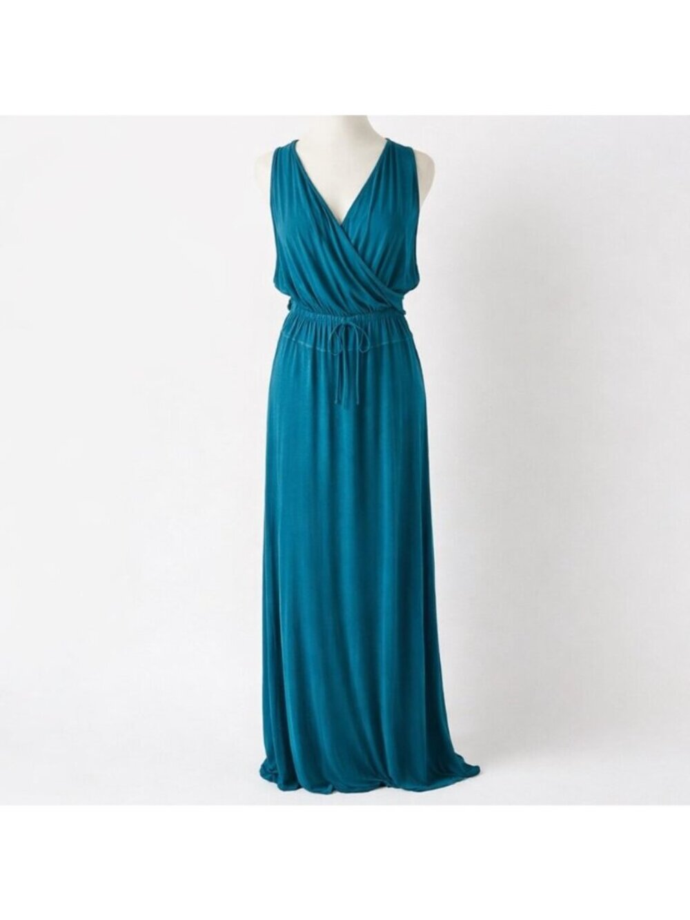 Splendid Teal Maxi Dress S Grecian Draped Goddess Resort Evening Wedding Guest - Picture 2 of 7